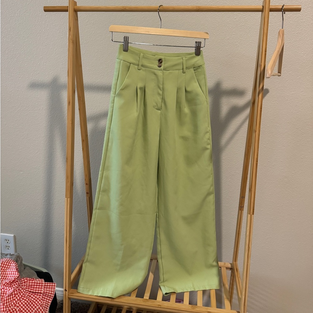 Cider Light Green Wide-Leg Pants